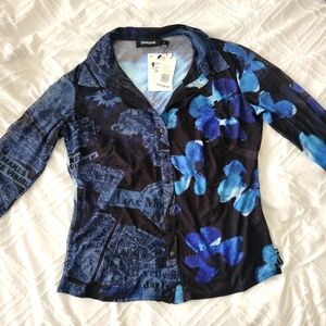 NEW WITH TAG Desigual blue light patchwork shirt